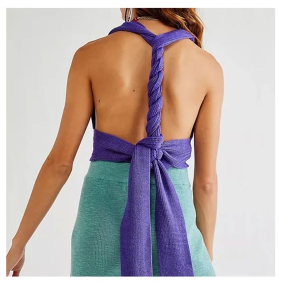Free People Beach Orchid Purple Convertible Sweater Tank Women XS Neck Back Tie - Picture 2 of 7